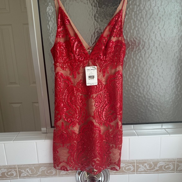 NWT Free People Red Sequin Embroidered Slip Dress - Picture 4 of 8